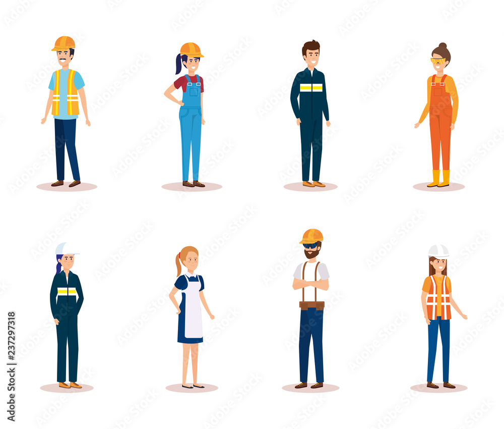 group of workers characters
