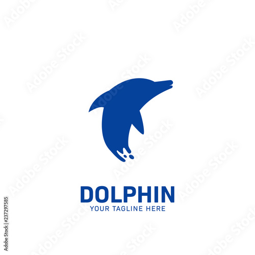 Blue Dolphin logo icon symbol, blue dolphin jump from water in splash illustration effect style on tail