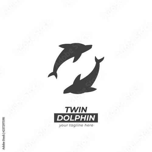 Twin Dolphin logo icon in silhouette circle formation