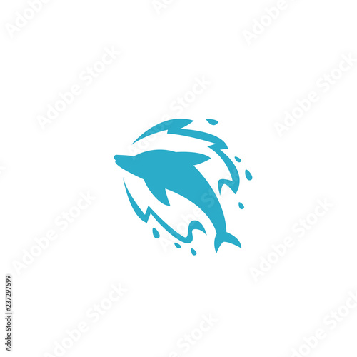 Dolphin logo symbol, flying dolphin with water splash silhouette icon logo illustration