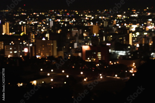 Blurred bokeh Matsuyama abstract cityscape at night ,Shikoku,Japan