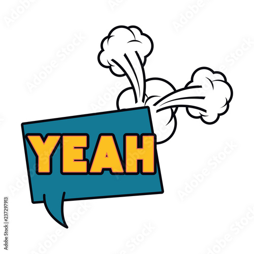 yeah comic words in speech bubble isolated icon