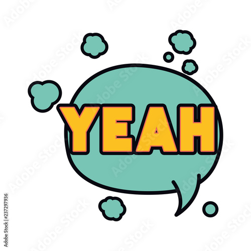 yeah comic words in speech bubble isolated icon