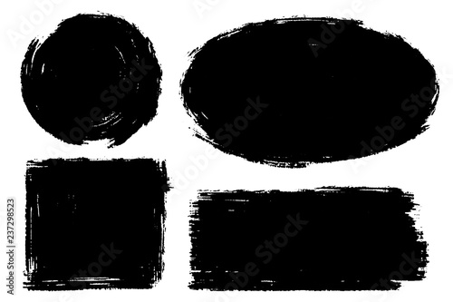 Vector set of hand drawn brush strokes, stains for backdrops. Monochrome design elements set. Black color artistic hand drawn backgrounds various shape.