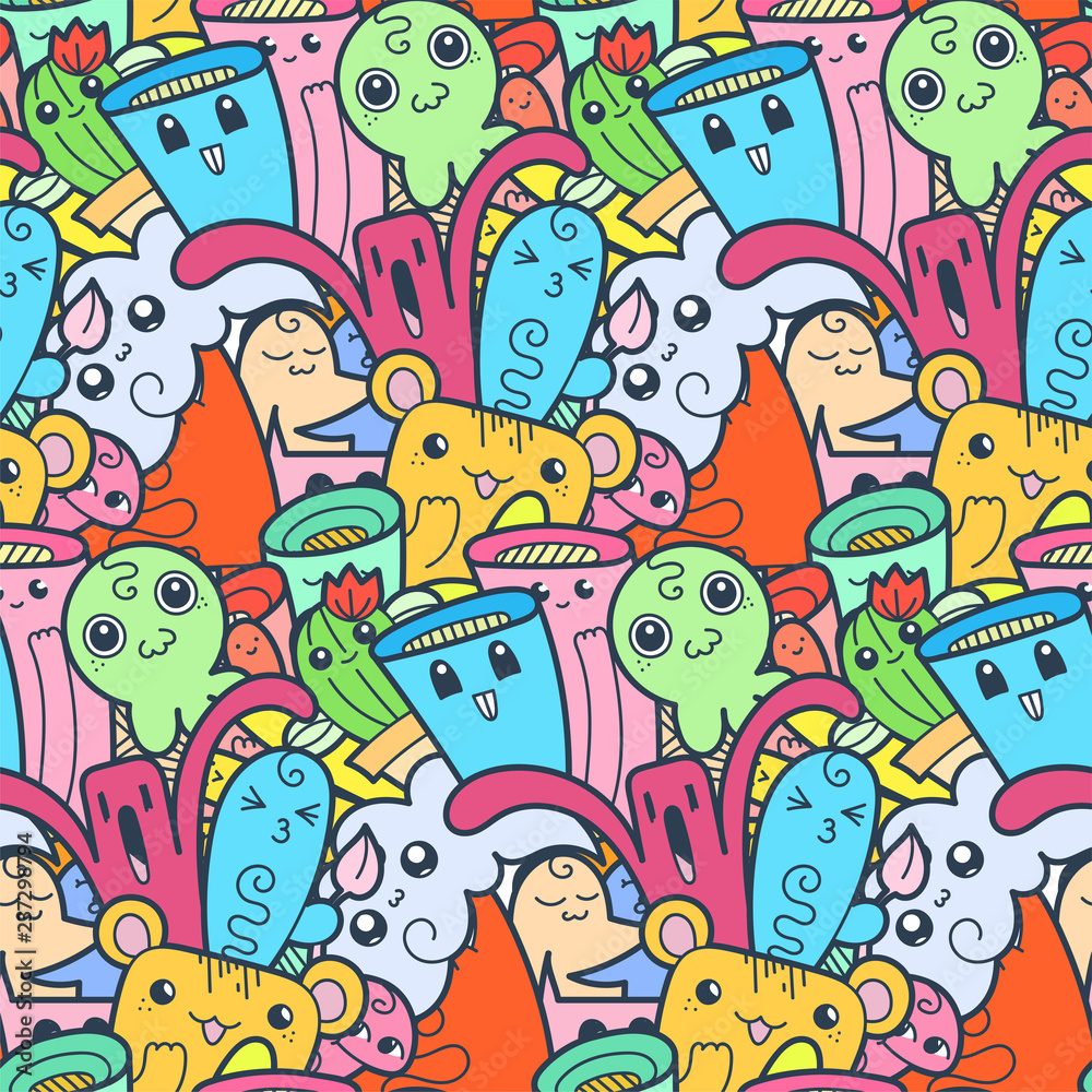Funny doodle monsters seamless pattern for prints, designs and coloring books Funny doodle monsters seamless pattern for prints, designs and coloring books