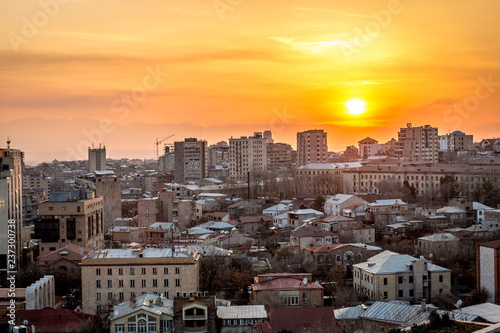 The city of Yerevan at the sunset in Armenia