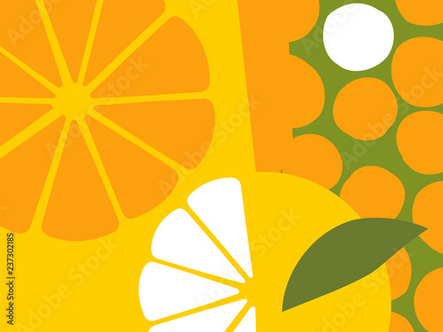 Fototapeta Streszczenie projektu owoców w stylu płaskiej wyciąć. Pomarańcze i sekcje pomarańczowe. Ilustracji wektorowych.