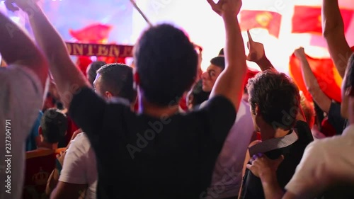Fans celebrating the victory of their national team at the stadium