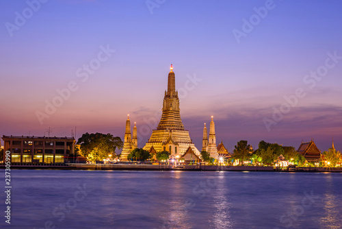 Wat Arun Ratchawararam Ratchawaramahawihan with lighting public landmark in Bangkok