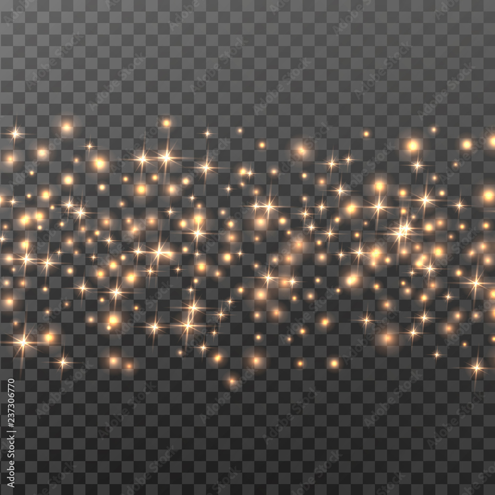 Sparks and golden stars glitter special light effect. Christmas ...