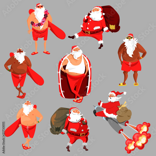 Photography vector image of Santa Claus. set of pictures