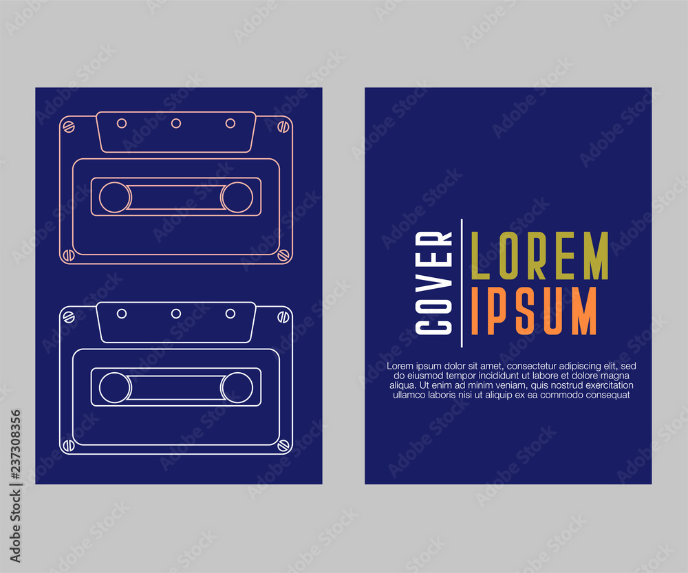 Retro style video cassette two side cover. Back and sides of paper cover