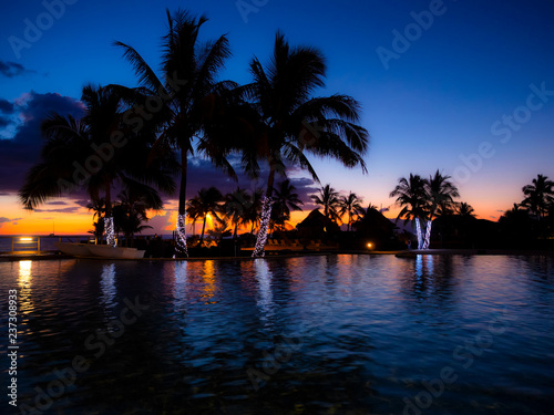 Fototapeta Naklejka Na Ścianę i Meble -  Island Sunset in Tahiti, French Polynesia with Palms