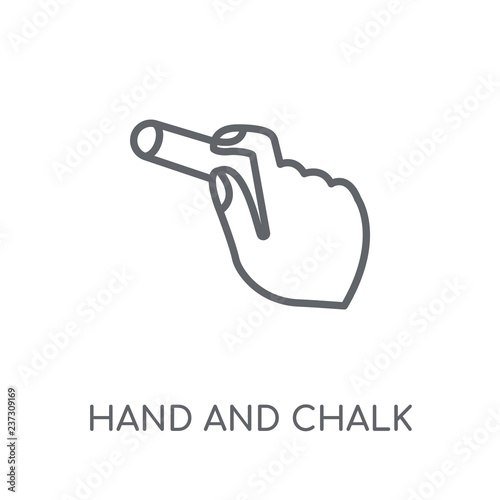 Hand and Chalk linear icon. Modern outline Hand and Chalk logo concept on white background from Hands collection