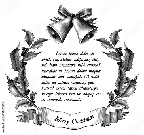Antique engraving illustration of Christmas black and white clip art concept isolated on white background