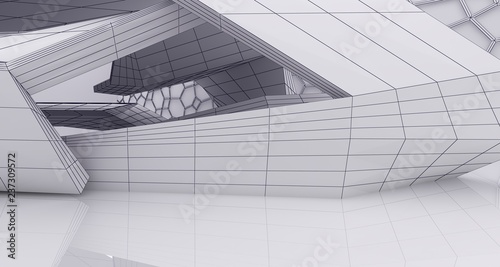 Abstract drawing white parametric interior. 3D illustration and rendering.