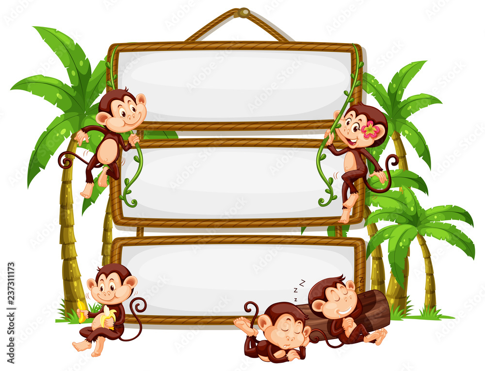 Fototapeta premium Monkey with signboard on white background