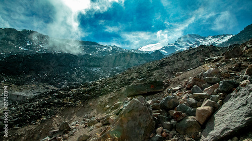  Snow-capped peaks, the game of clouds and fog. Breath stone and just living mountains near the volcano Orizaba