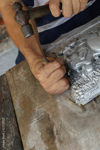 Carve silverware Close up