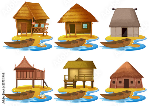 Set of different wooden house