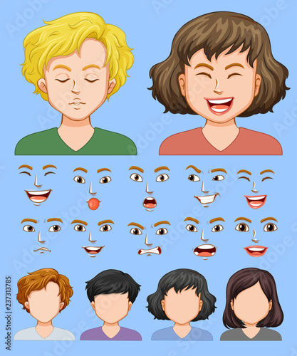 Set of male and female facial expression