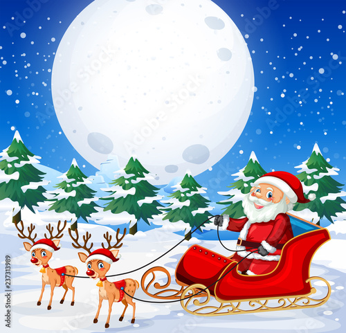 Santa riding sleigh outdoor