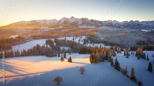 Winter Tatra mountains at sunrise