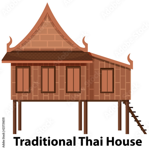 Traditional thai house on white background