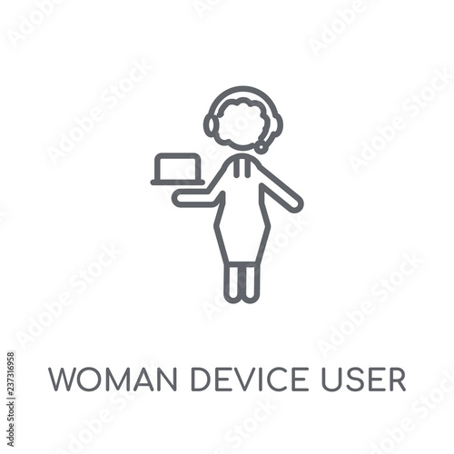 Woman Device User linear icon. Modern outline Woman Device User logo concept on white background from Ladies collection