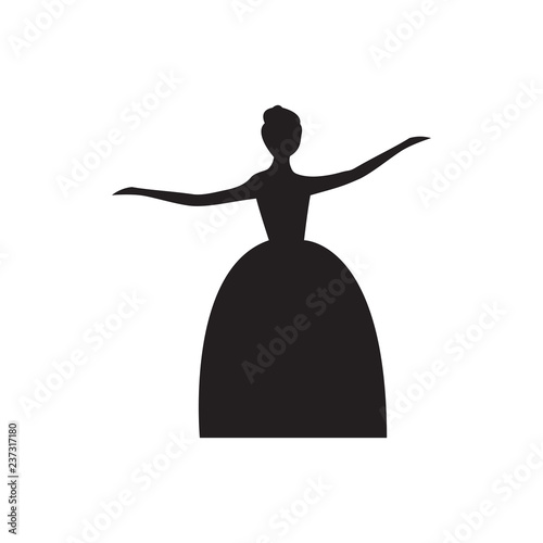 Vector silhouette of lady in ball gown. Vector silhouette of dan