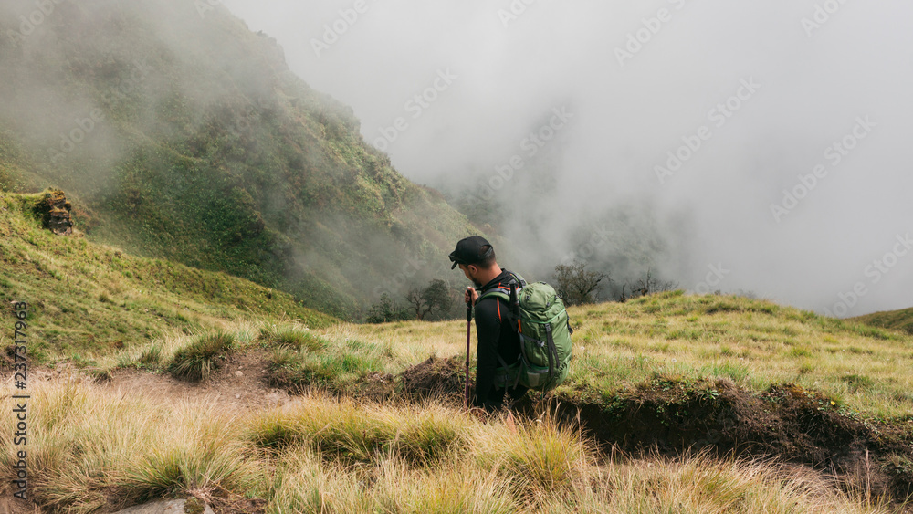 Mardi Himal Trek: Man trekking in the himalayas. Mardi Himal Trek: Man trekking in the himalayas.