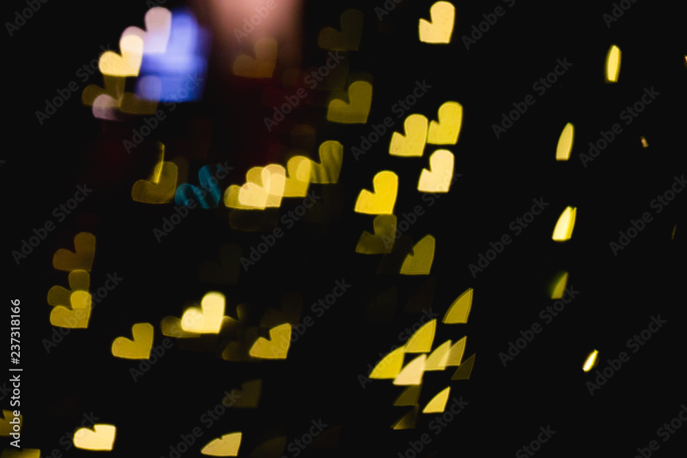 The bokeh of heart shape from the beautiful colourful light deco