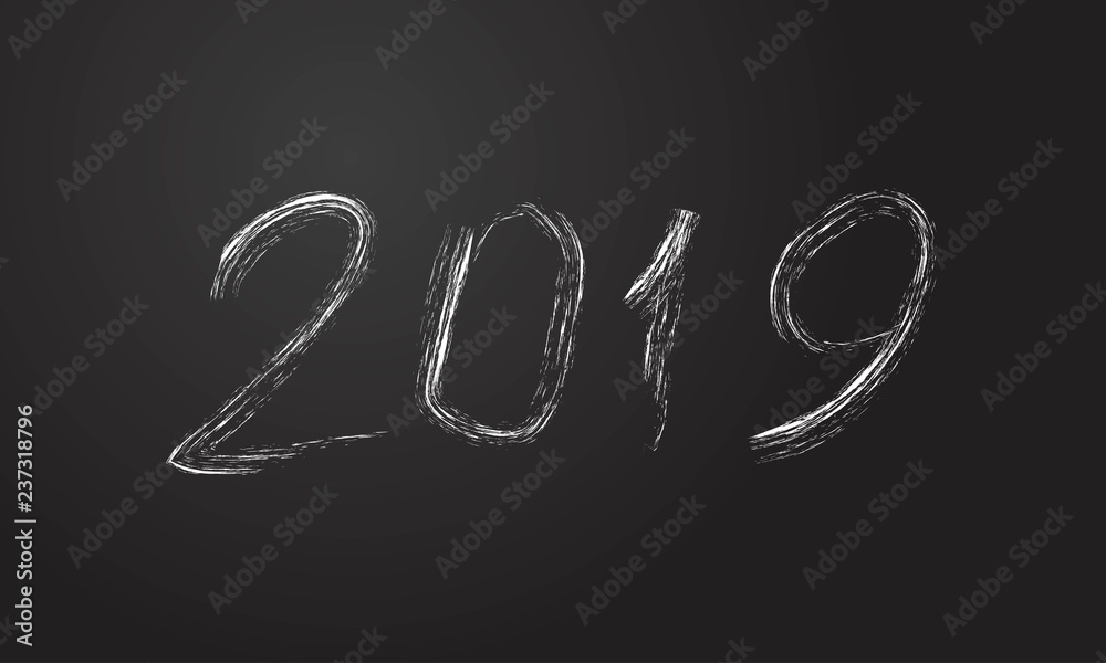 Happy New Year. Black number 2019 hand drawn lettering on white background. Vector illustration Happy New Year. Black number 2019 hand drawn lettering on white background. Vector illustration