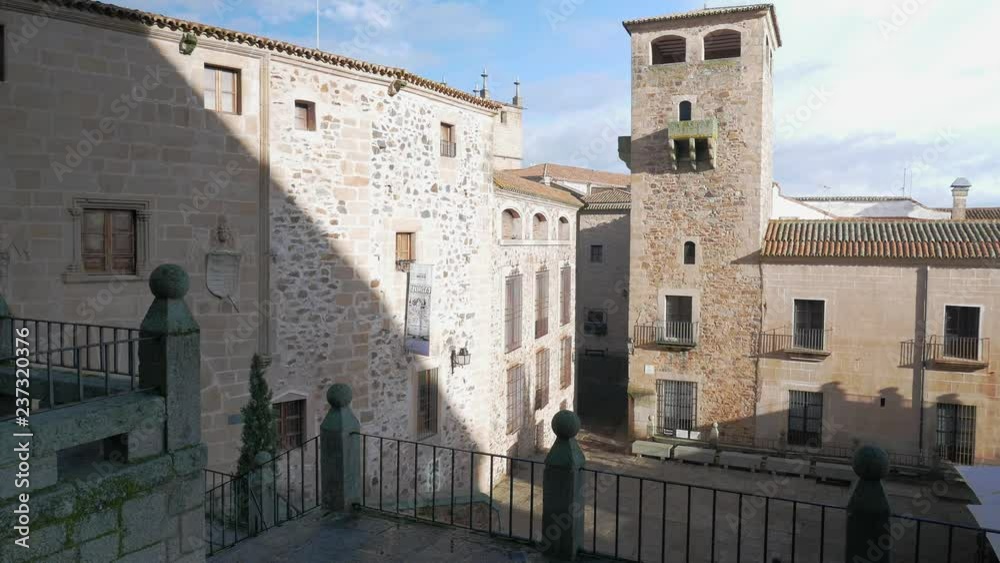 CACERES, SPAIN - NOVEMBER 25, 2018: Los Golfines de Abajo Palace CACERES, SPAIN - NOVEMBER 25, 2018: Los Golfines de Abajo Palace
