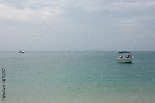 Boats anchoring off the coast of the Great Keppel Island in the Tropic of Capricorn area in Central Queensland in Australia