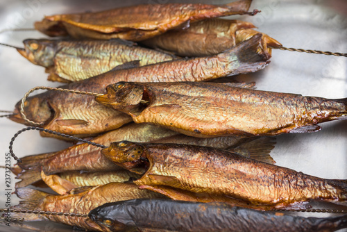 Close up on smoked trout fish