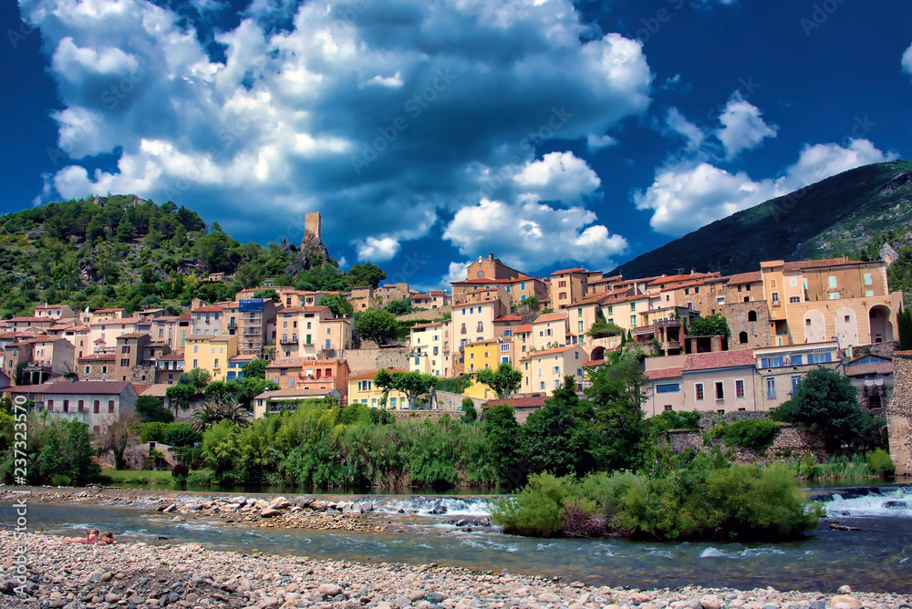 The village of Roquebrun in the Languedoc region of France