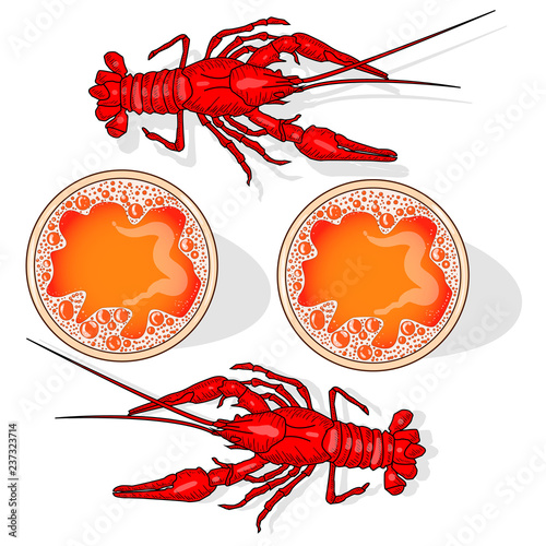 Glass of beer with shrimps vector illustration isolated on white
