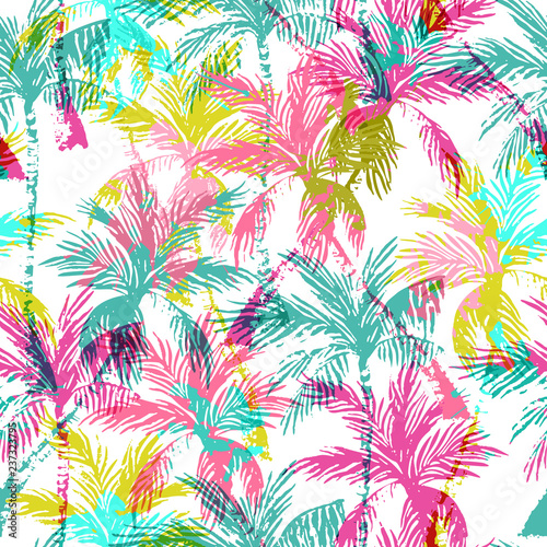 Abstract colorful palm trees seamless pattern.
