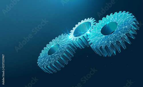Gears. Mechanical technology machine engineering symbol. Low poly vector