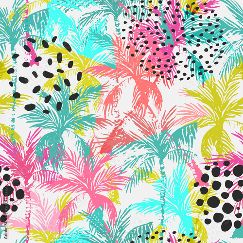 Abstract colorful palm trees seamless pattern.