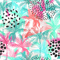 Sierkussen Turquoise patronen Abstracte kleurrijke palmbomen patroon  © Tanya Syrytsyna