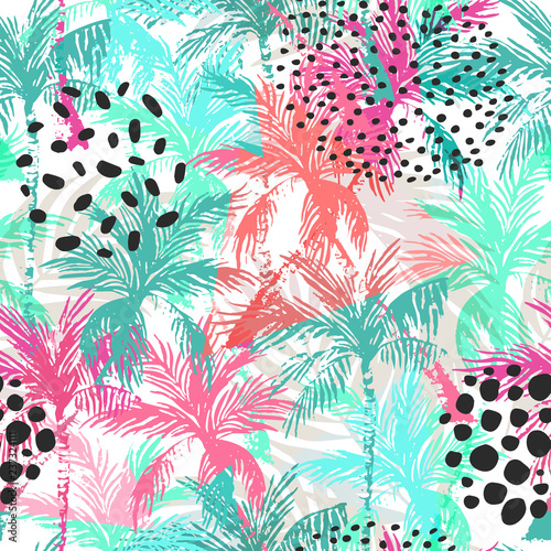 Abstract colorful palm trees seamless pattern.