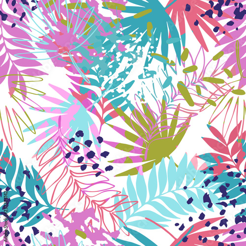Abstract exotic leaves seamless pattern.