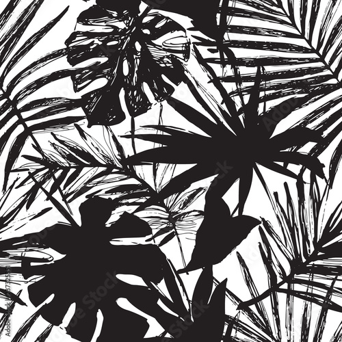 Vector tropic illustration in black and white colors