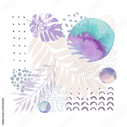 Wallpaper Mural Modern vector illustration with tropical leaves, grunge, marbling, watercolor textures, doodles, minimal elements Torontodigital.ca