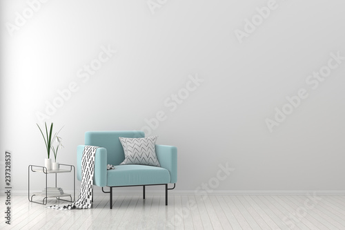 Modern living room with armchair. Scandinavian style interior design. 3D illustration. photo
