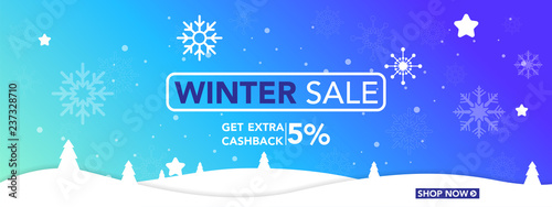 Winter sale banner template with snow flakes, ice snow shopping sale. end of winter Vector illustration