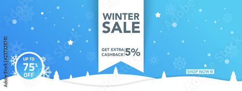 Winter sale banner template with snow flakes, ice snow shopping sale. end of winter Vector illustration