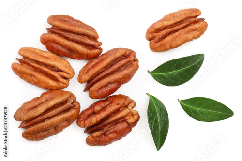 pecan nut isolated on white background. Top view. Flat lay